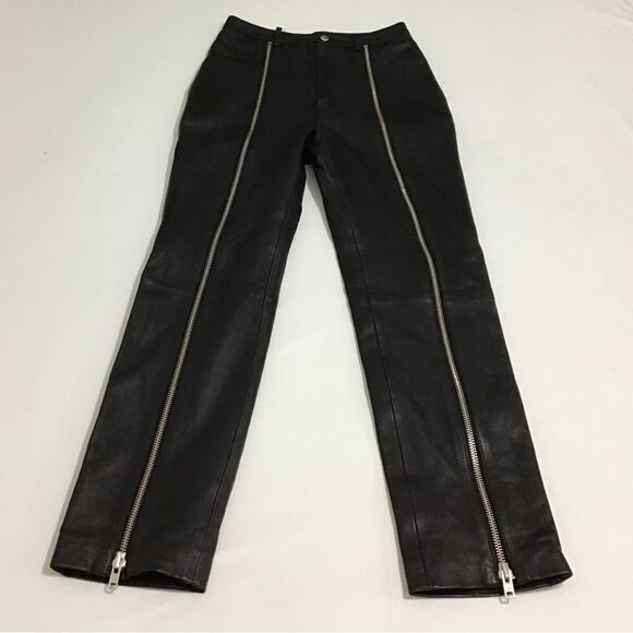 LPA Black Leather High Waist Straight Leg Front Zipper Leg Pants Size XS - Picture 3 of 16